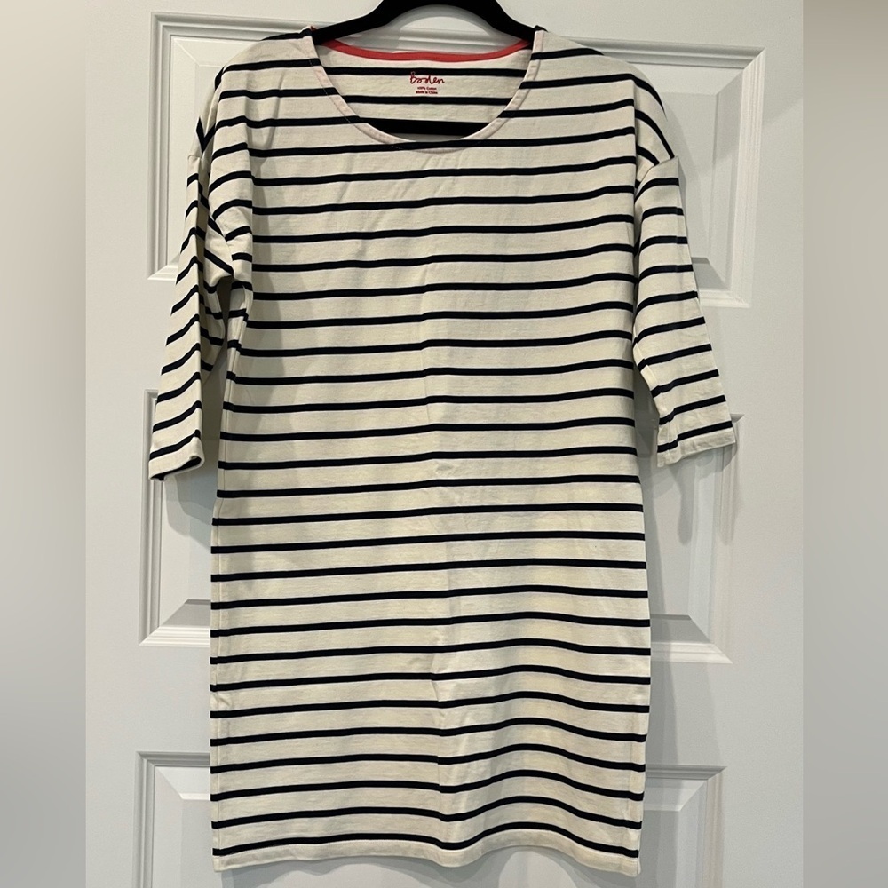 Boden Navy and White Striped 3/4 Sleeve Tunic Dress